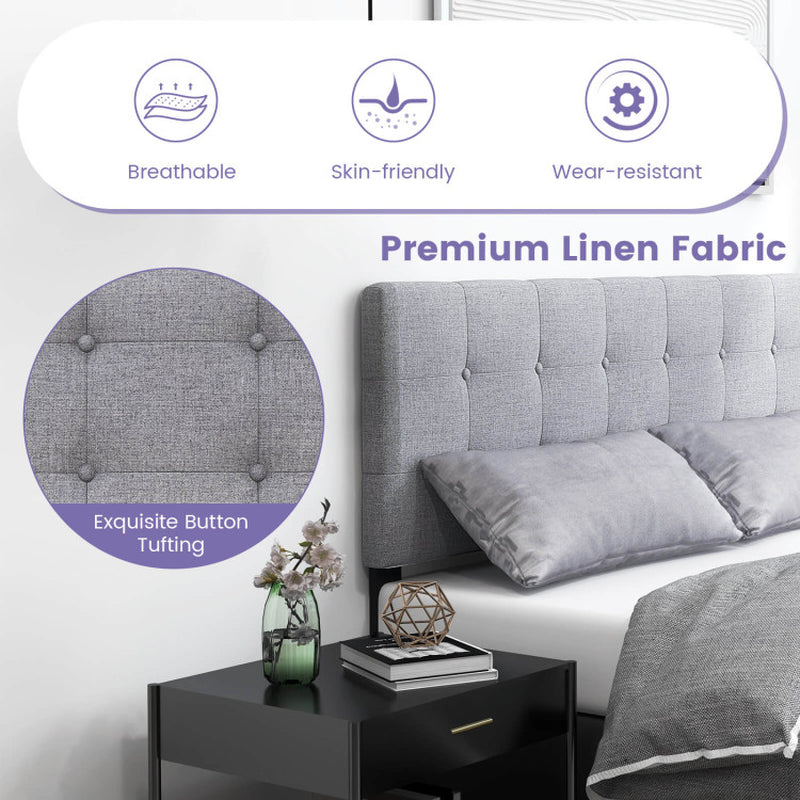 Linen Upholstered Headboard with Solid Rubber Wood Legs