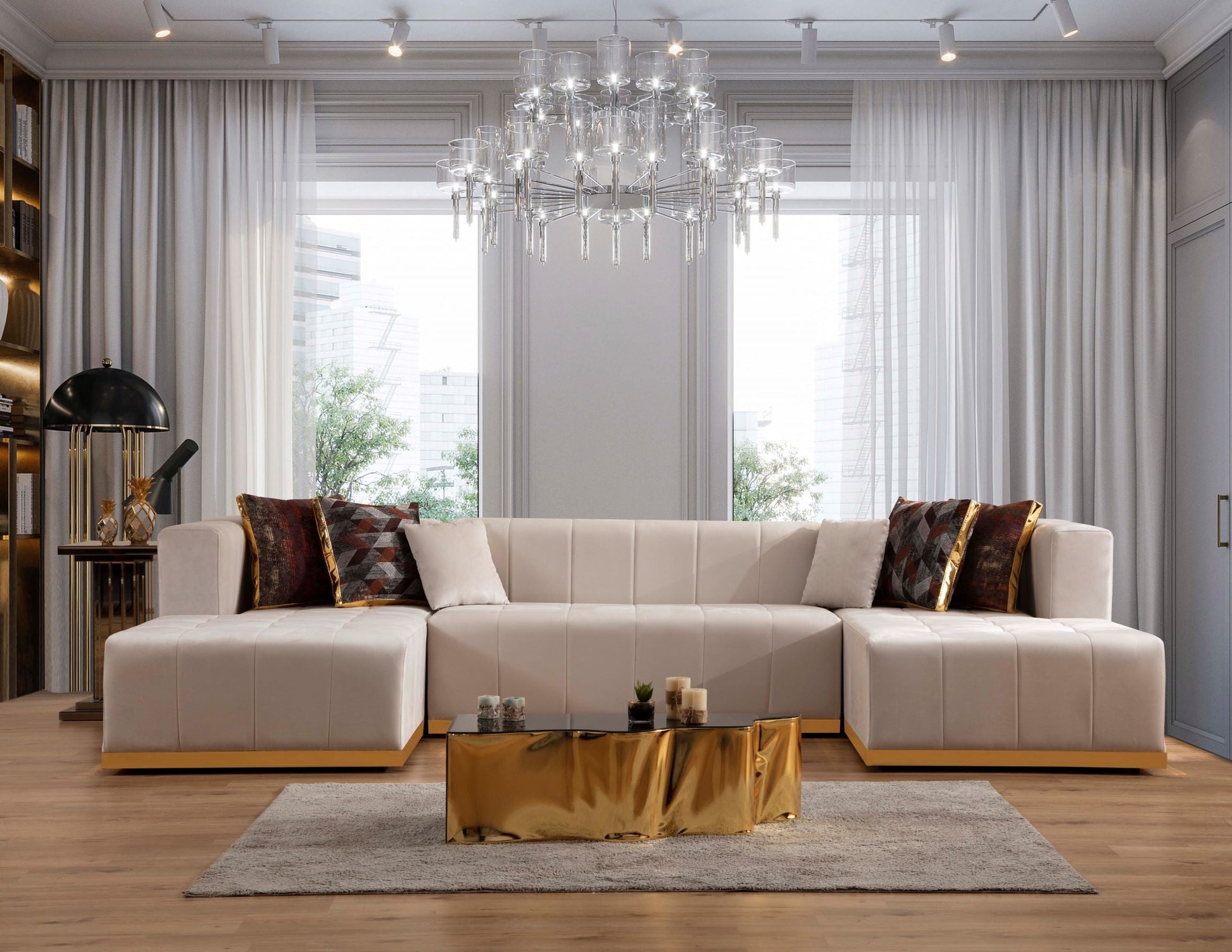 Elisha Velvet Double Chaise Sectional