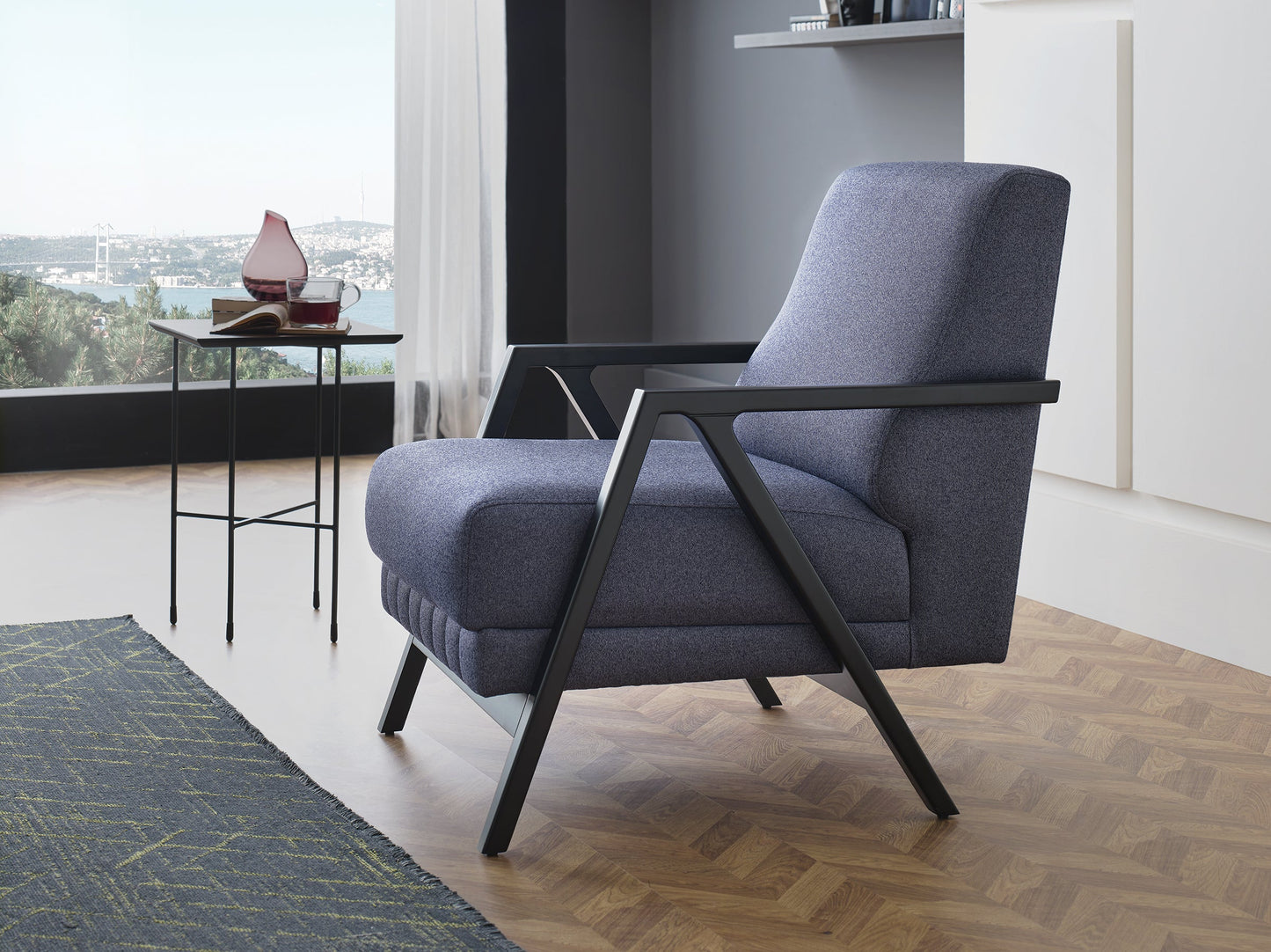 Pavia Navy Blue Armchair