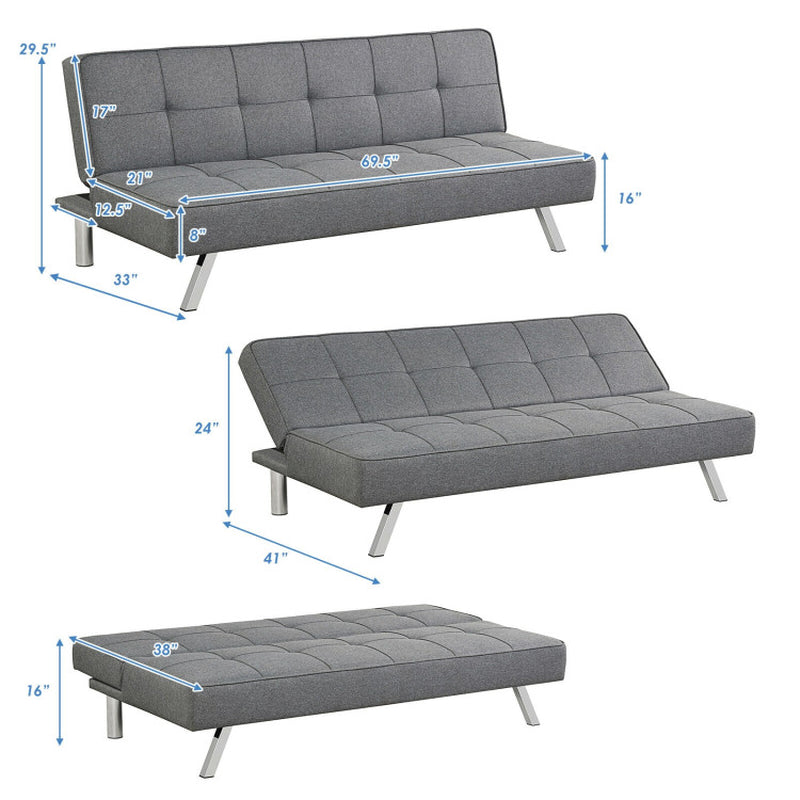 3-Seat Convertible Sofa Bed with High-Density Sponge for Living Room