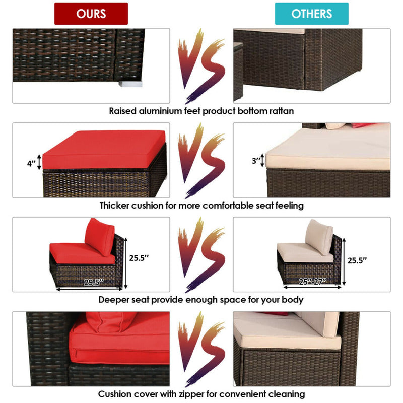 5 Pieces Outdoor Patio Rattan Furniture Set Sectional Conversation with Cushions