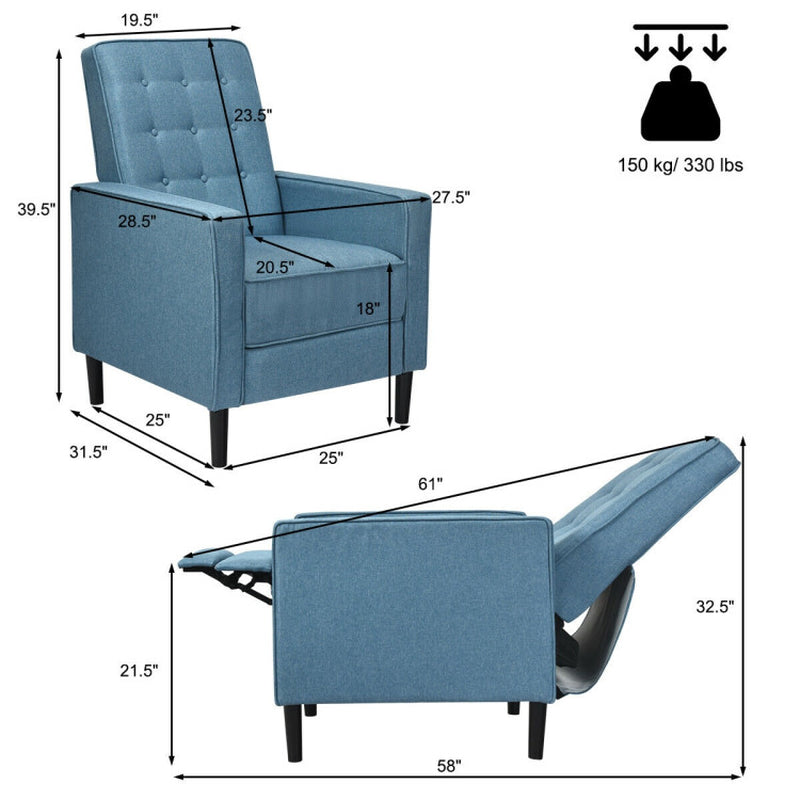 Modern Fabric Push-Back Recliner Chair with Button-Tufted Back and Thick Cushion