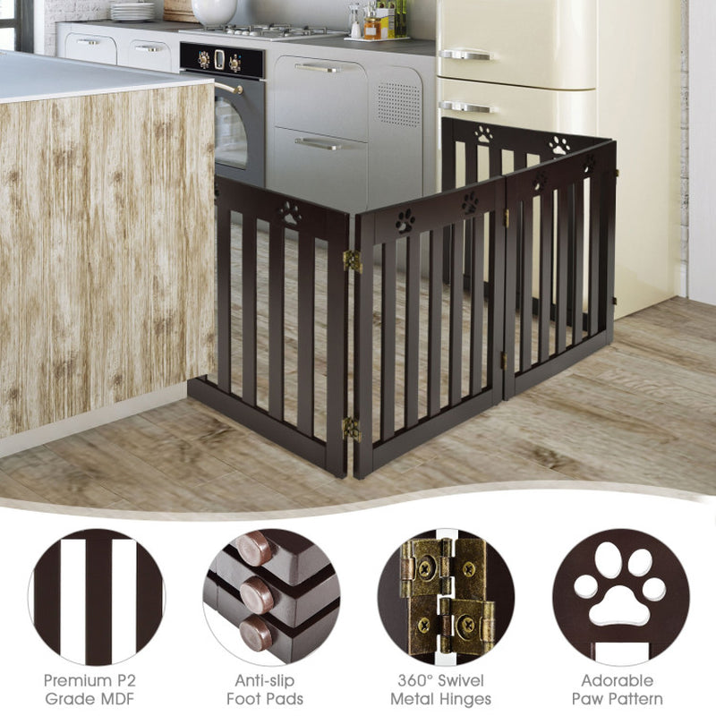 24 Inch Folding Wooden Freestanding Pet Gate Dog Gate with 360° Hinge