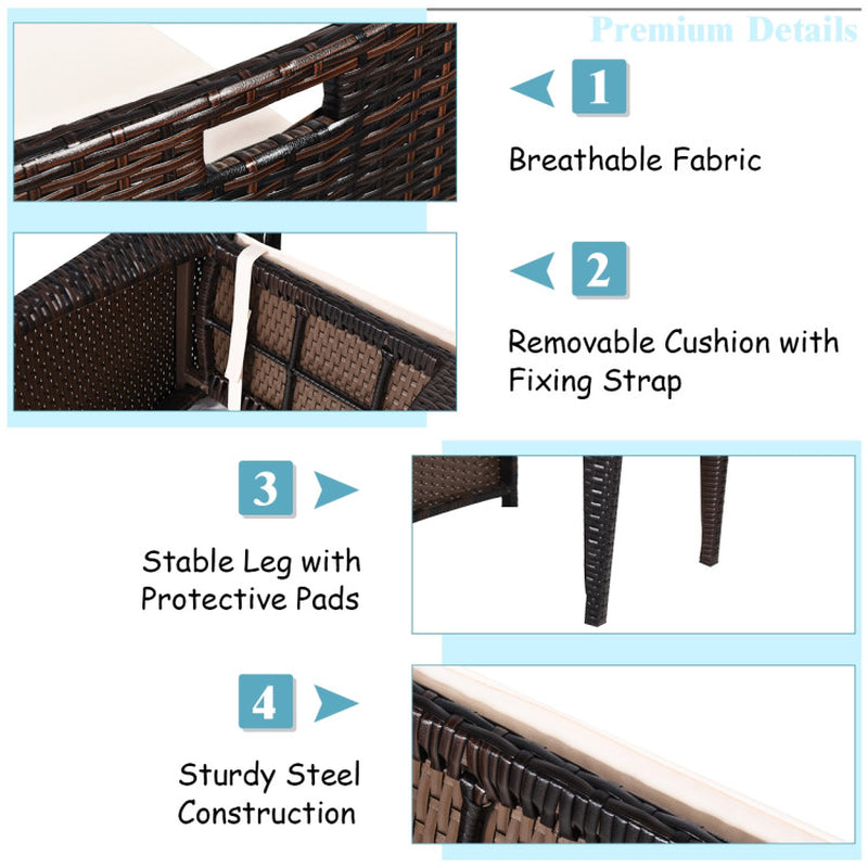 3 Pieces Cushioned Outdoor Wicker Patio Set with No Assembly Needed