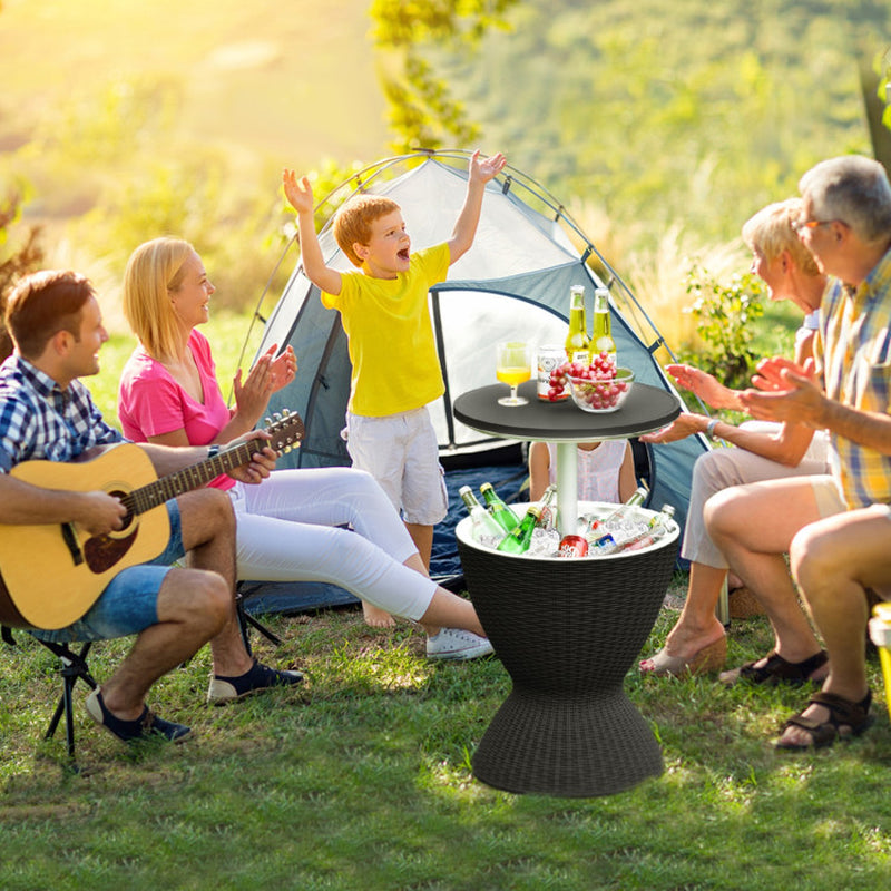 3 Pieces Outdoor Rattan Bar Table with Extendable Tabletop