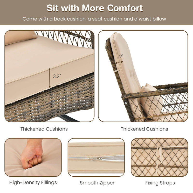 3 Pieces Outdoor Hand-Woven PE Rattan Conversation Set with Tempered Glass Side Table