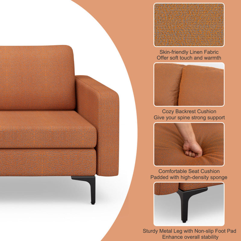 3-Seat Sectional Sofa Couch with Armrest Magazine Pocket and Metal Leg