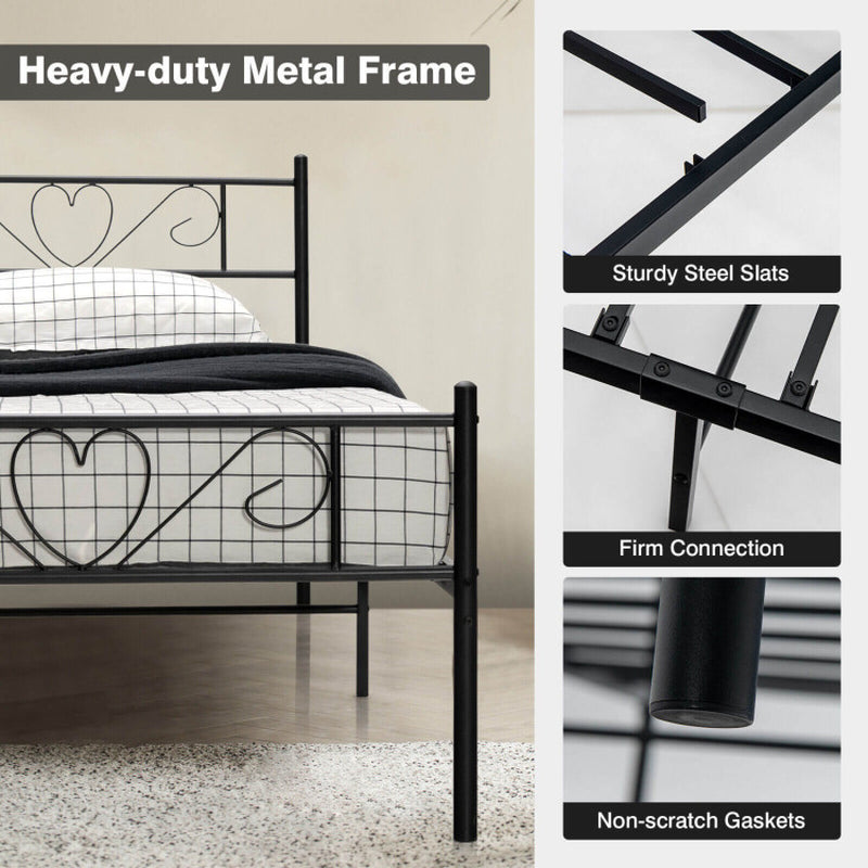 Twin XL Metal Bed Frame with Heart-Shaped Headboard