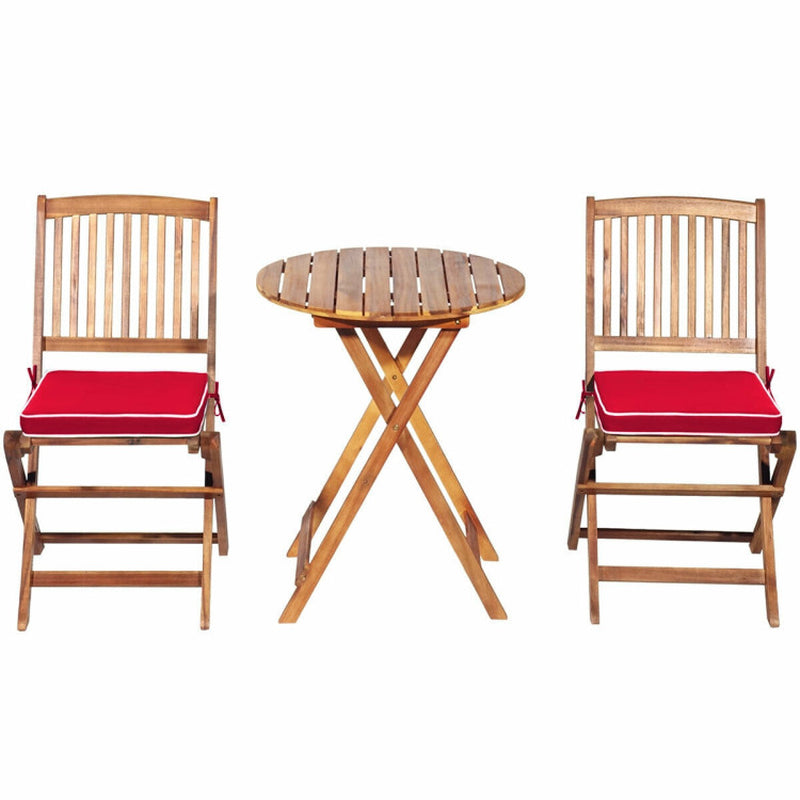 3 Pieces Patio Folding Bistro Set with Padded Cushion and round Coffee Table