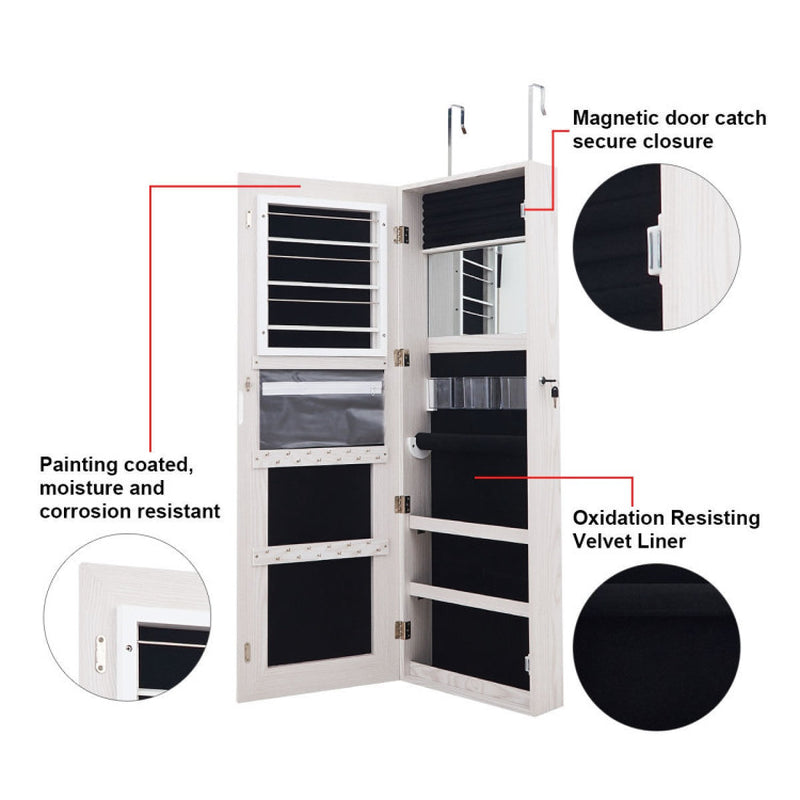 Mirrored Jewelry Armoire with Full Length Mirror and 2 Internal LED Lights
