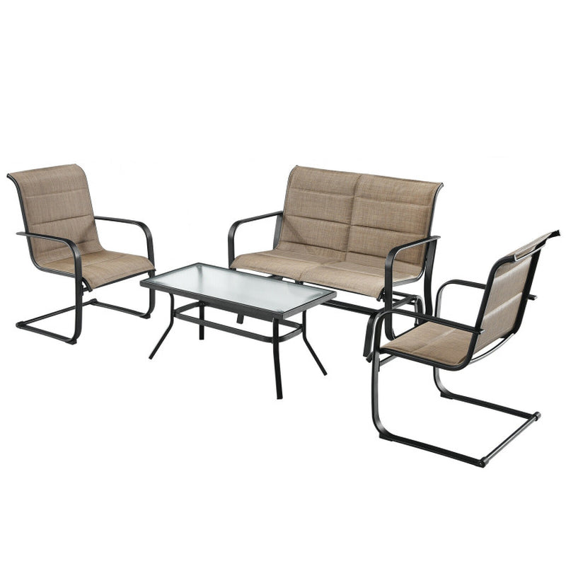 4 Pieces Outdoor Patio Furniture Set with Padded Glider Loveseat and Coffee Table