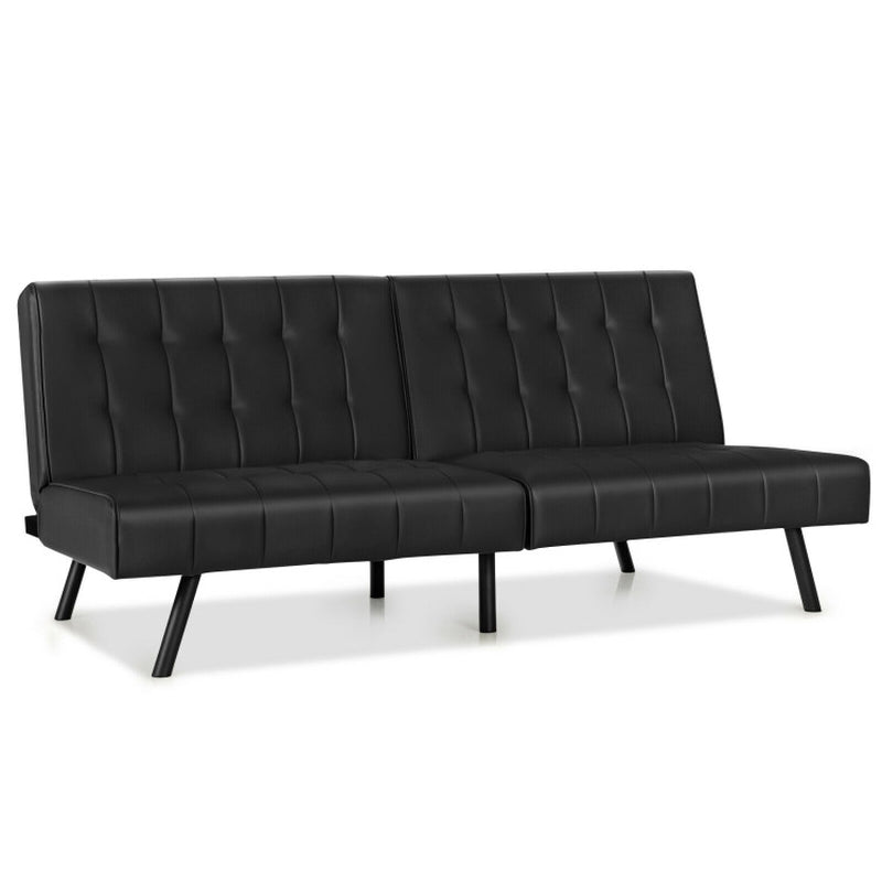 Convertible PU Leather Sofa Bed with Adjustable Backrest for Living Room