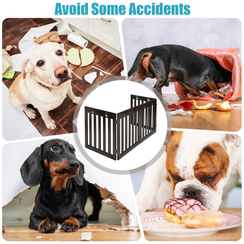24 Inch Folding Wooden Freestanding Pet Gate Dog Gate with 360° Hinge