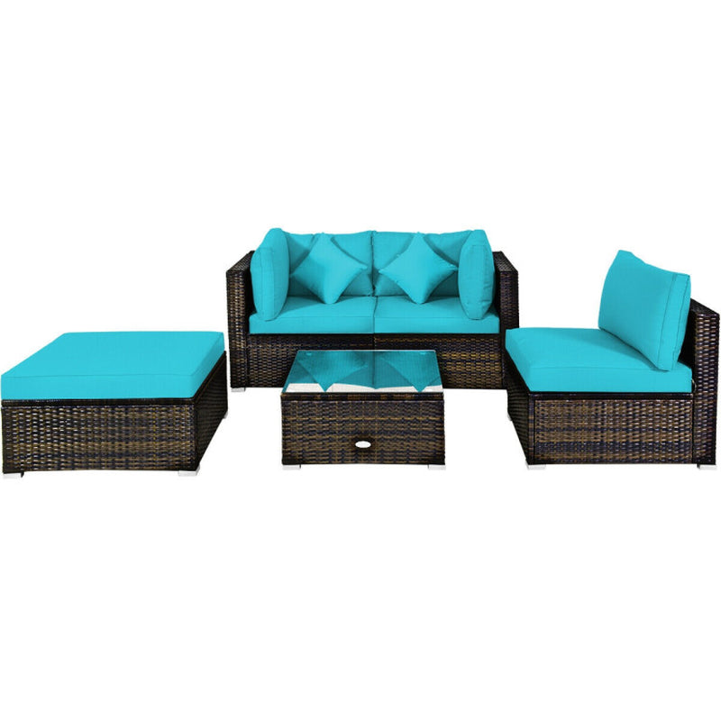 5 Pieces Outdoor Patio Rattan Furniture Set Sectional Conversation with Cushions