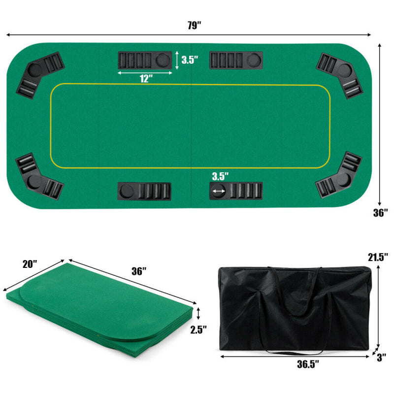 80 Inch X 36 Inch Folding 8 Player Deluxe Texas Poker Table Top with Bag