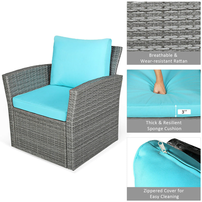 4 Pieces Patio Rattan Furniture Set Sofa Table with Storage Shelf Cushion