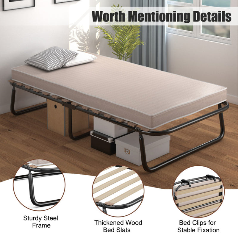 Made in Italy Twin Size Folding Guest Bed with Memory Foam Mattress