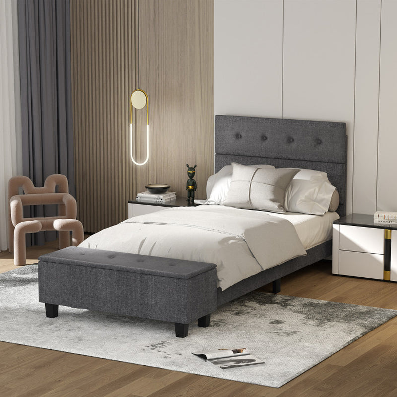 Twin/Full/Queen Upholstered Bed Frame with Ottoman Storage