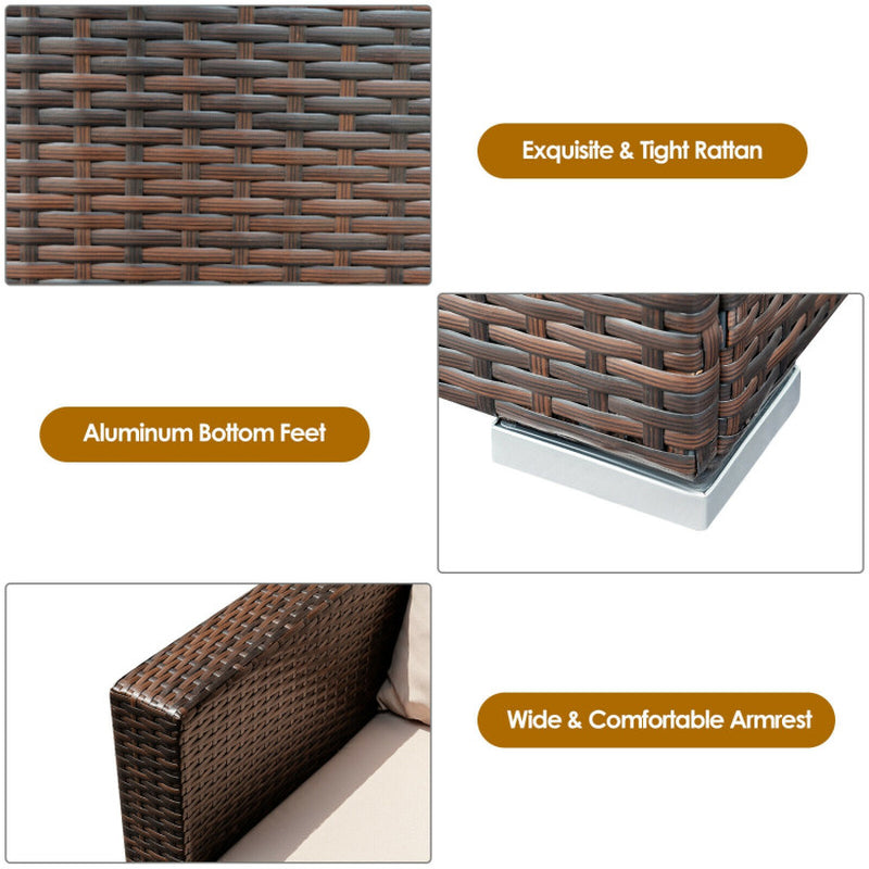 3 Pieces Patio Conversation Rattan Furniture Set with Cushion