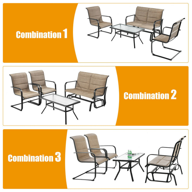 4 Pieces Outdoor Patio Furniture Set with Padded Glider Loveseat and Coffee Table