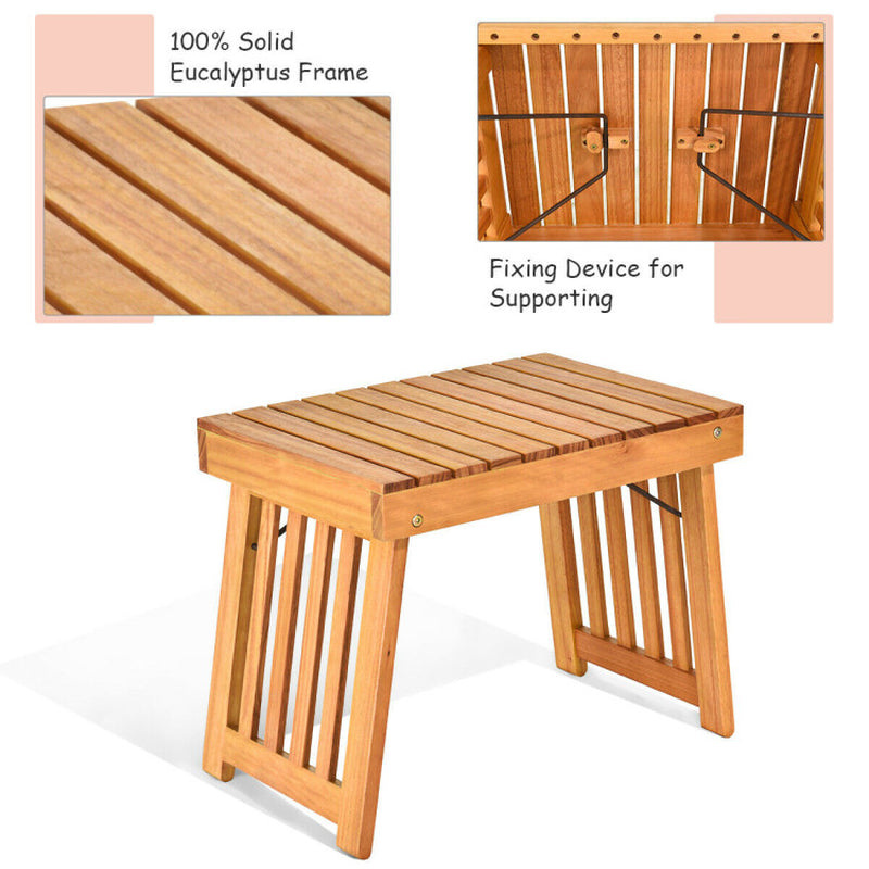 3 Pieces Folding Patio Eucalyptus Wood Lounge Chair Set with Foldable Side Table