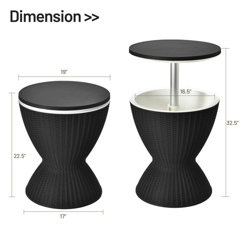 3 Pieces Outdoor Rattan Bar Table with Extendable Tabletop