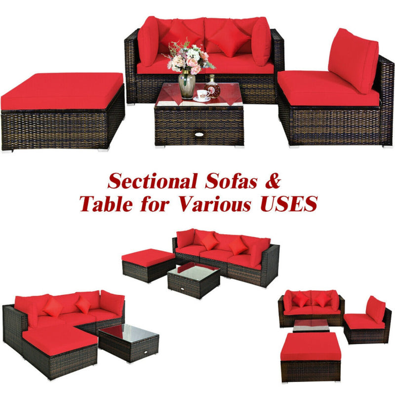 5 Pieces Outdoor Patio Rattan Furniture Set Sectional Conversation with Cushions
