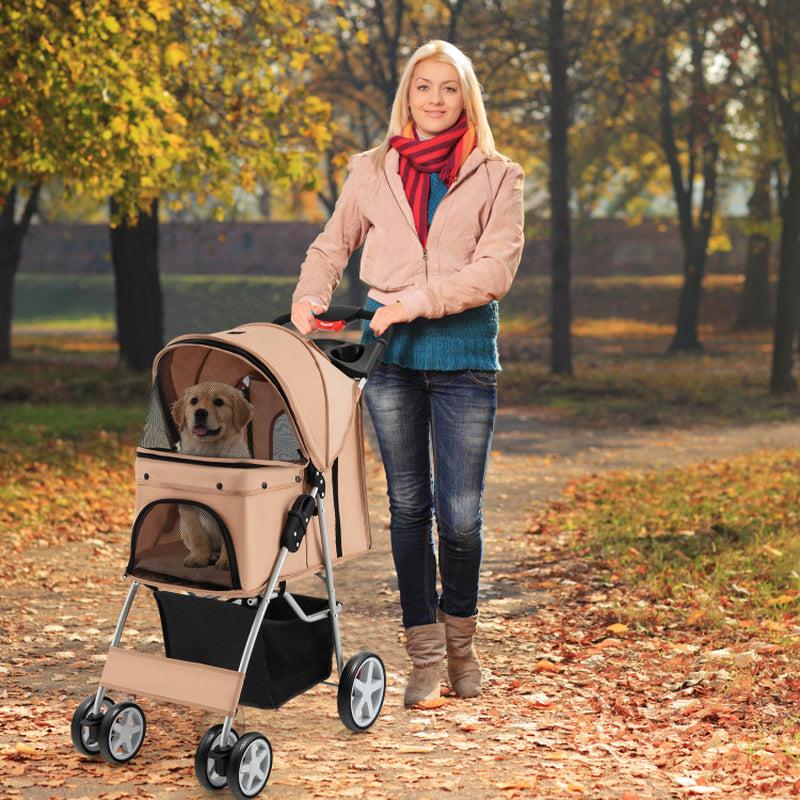 Foldable 4-Wheel Pet Stroller with Storage Basket