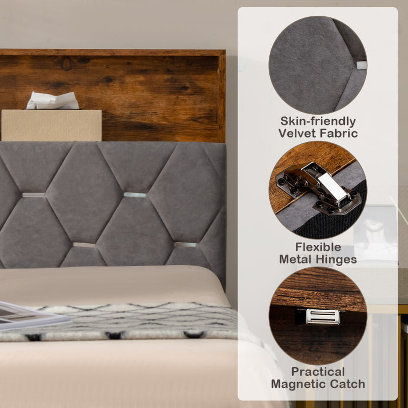 Full/Queen Size Upholstered Bed Frame with Storage Headboard