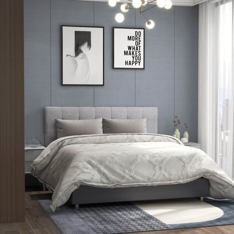 Linen Upholstered Headboard with Solid Rubber Wood Legs