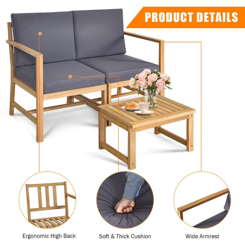 3-In-1 Acacia Wood Loveseat with Separable Coffee Table