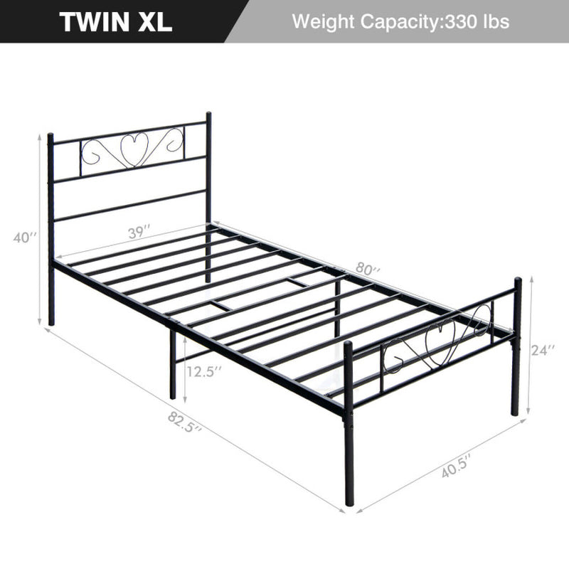 Twin XL Metal Bed Frame with Heart-Shaped Headboard