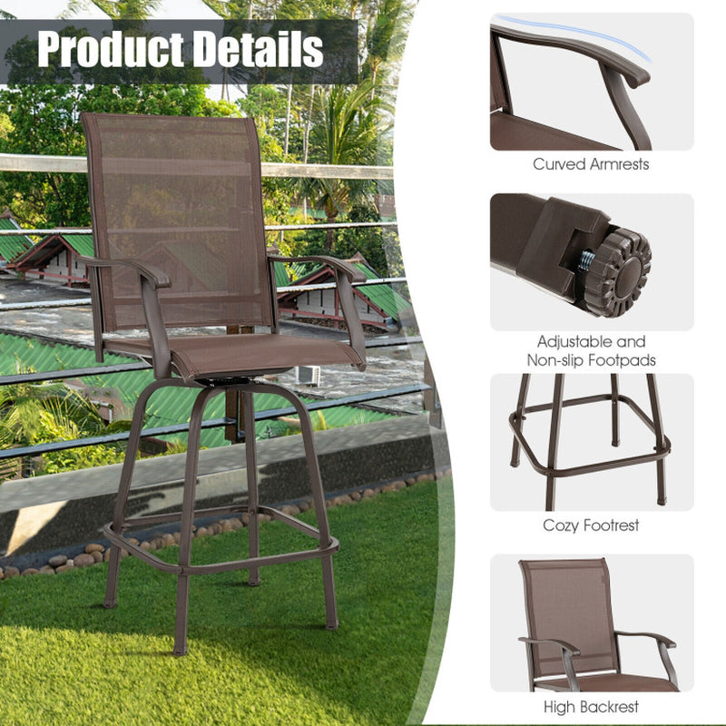 2 Pieces 360 Rotating Bar Stool Set with Armrests for Patio