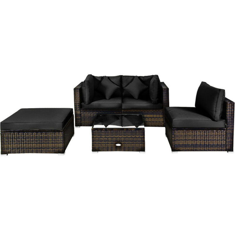 5 Pieces Outdoor Patio Rattan Furniture Set Sectional Conversation with Cushions