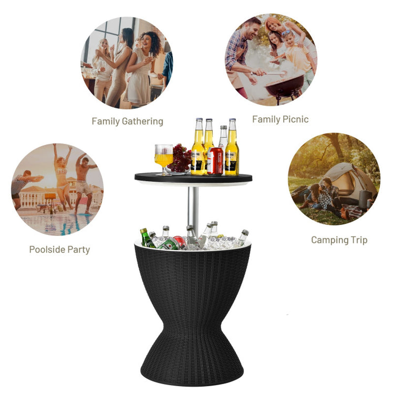 3 Pieces Outdoor Rattan Bar Table with Extendable Tabletop