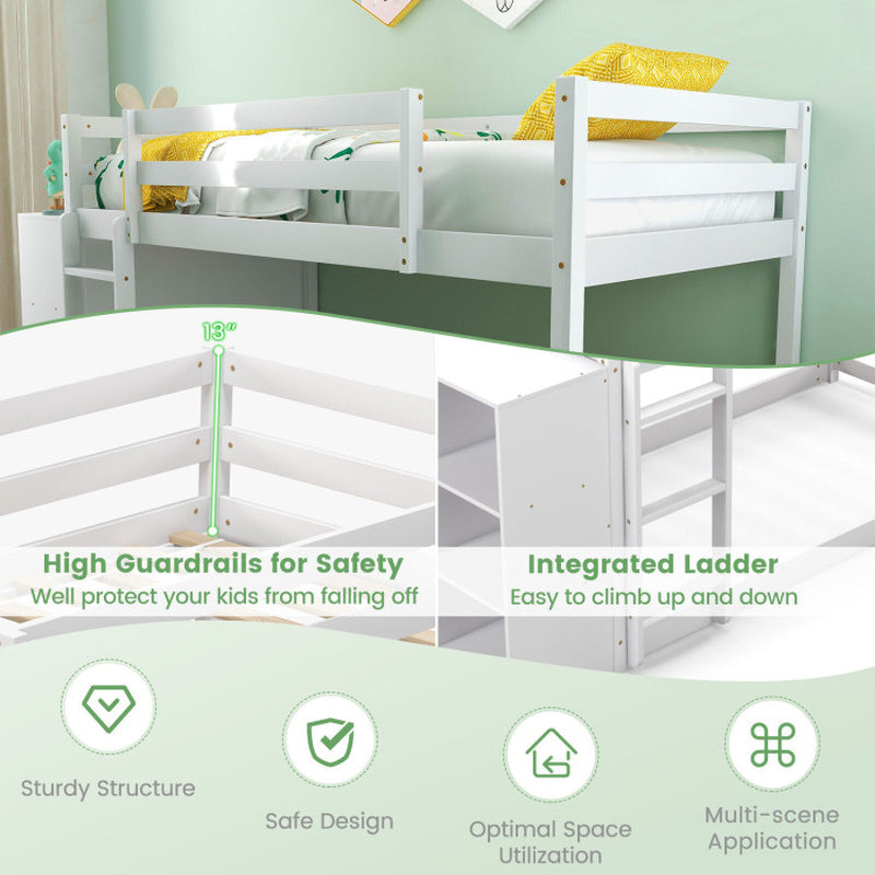 Twin Size Bunk Bed with Convertible Bookcase and Ladder