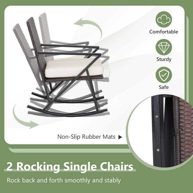 4 Pieces Rattan Patio Rocking Furniture Set with Loveseat and Coffee Table