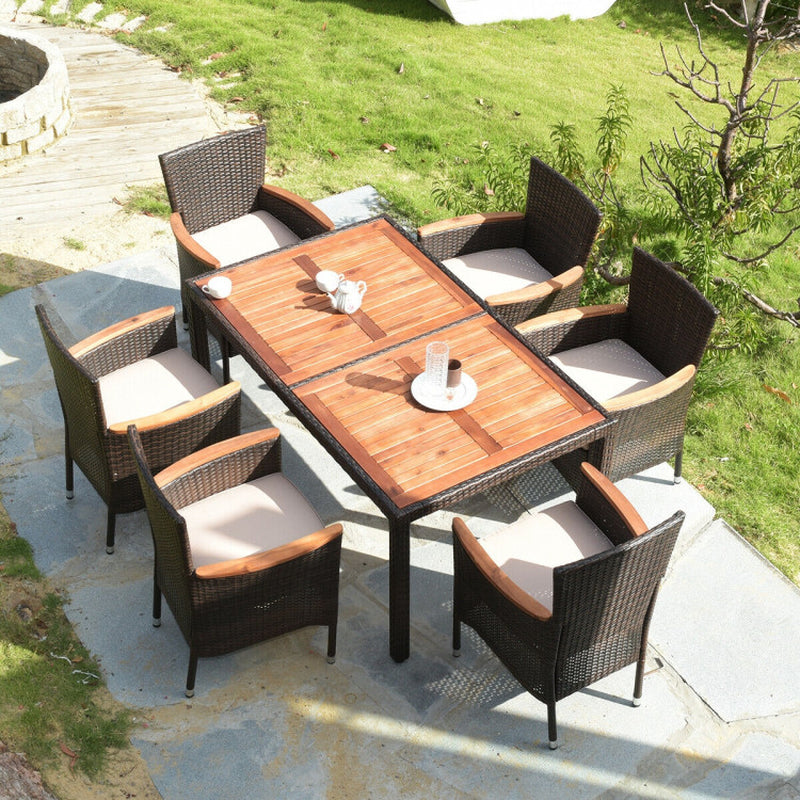 7 Pieces Garden Dining Patio Rattan Set with Cushions