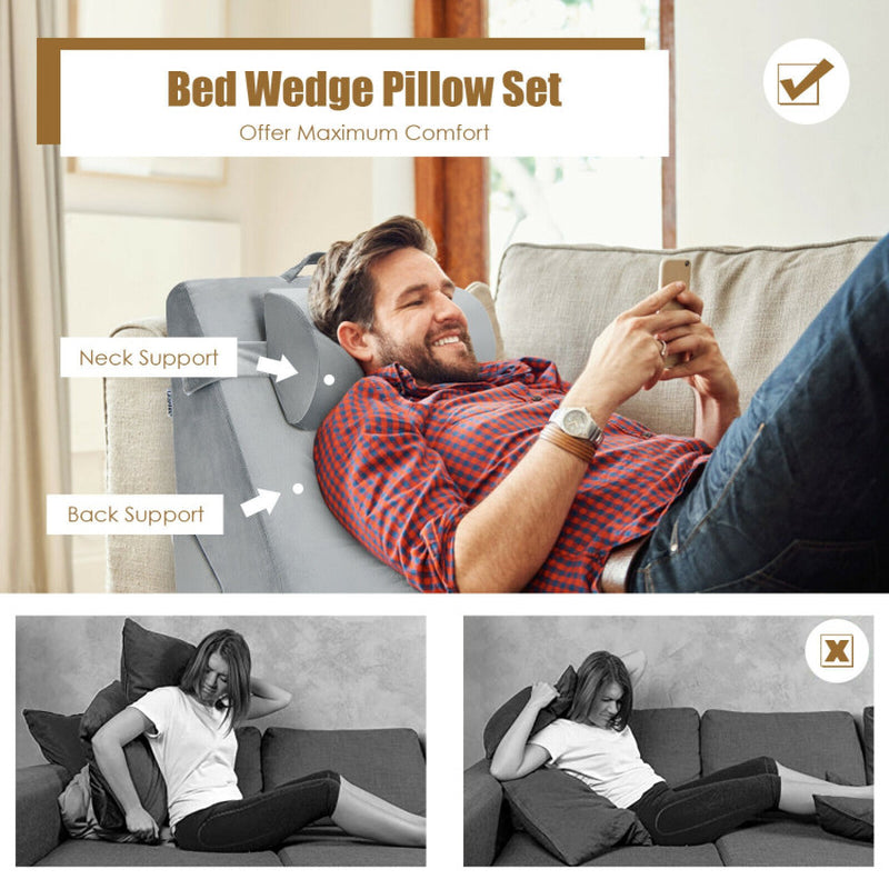 Adjustable Memory Foam Incline Pillow with Head Support for Sleeping Reading