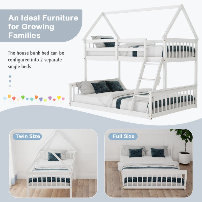 Twin over Full House Bunk Bed with Ladder and Guardrails