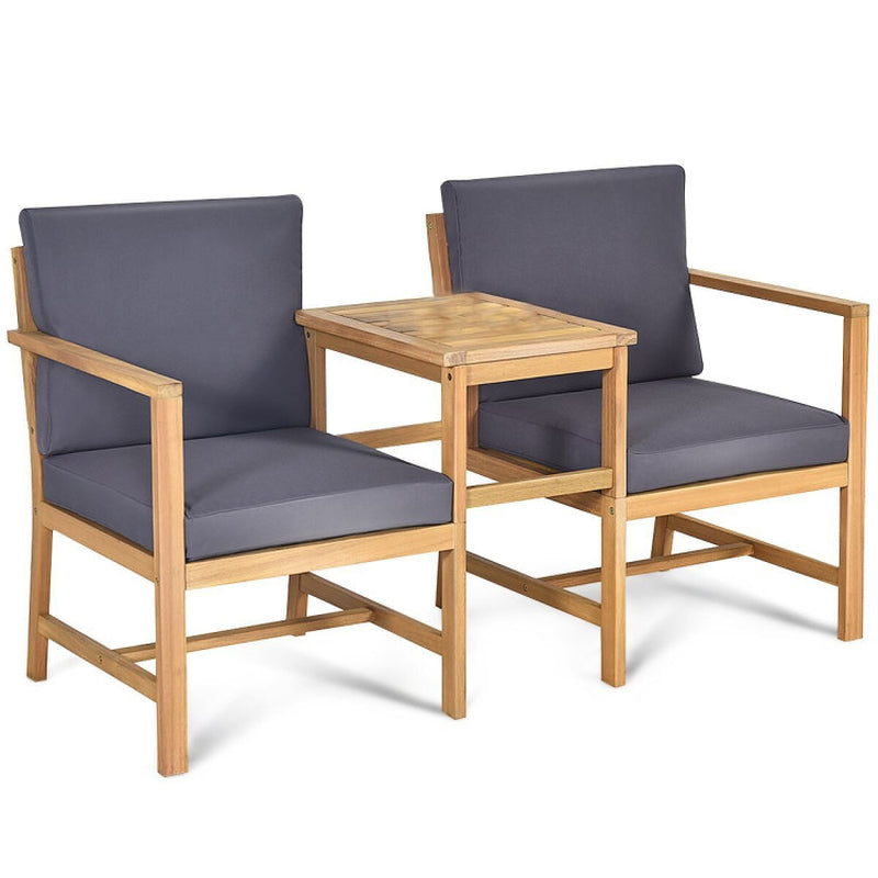3-In-1 Acacia Wood Loveseat with Separable Coffee Table