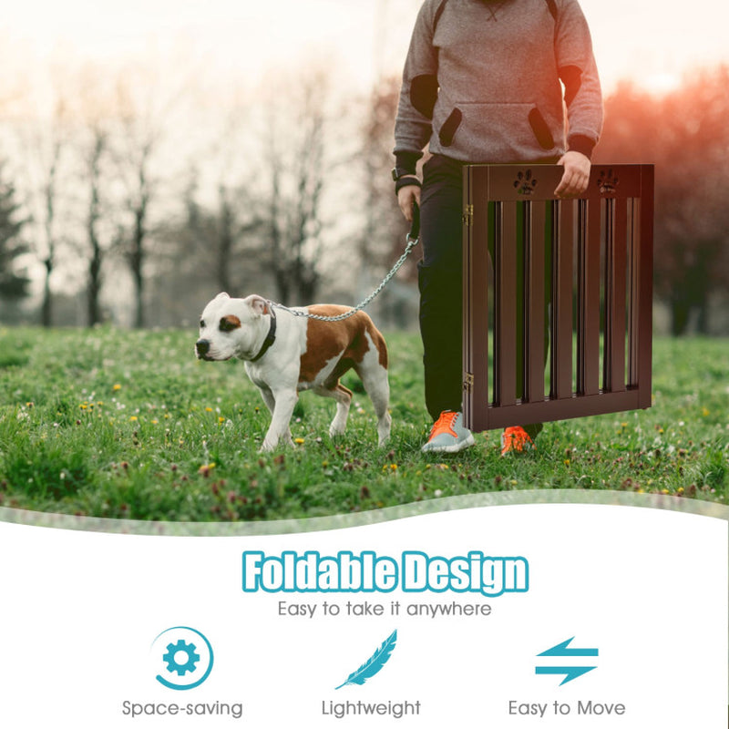 24 Inch Folding Wooden Freestanding Pet Gate Dog Gate with 360° Hinge