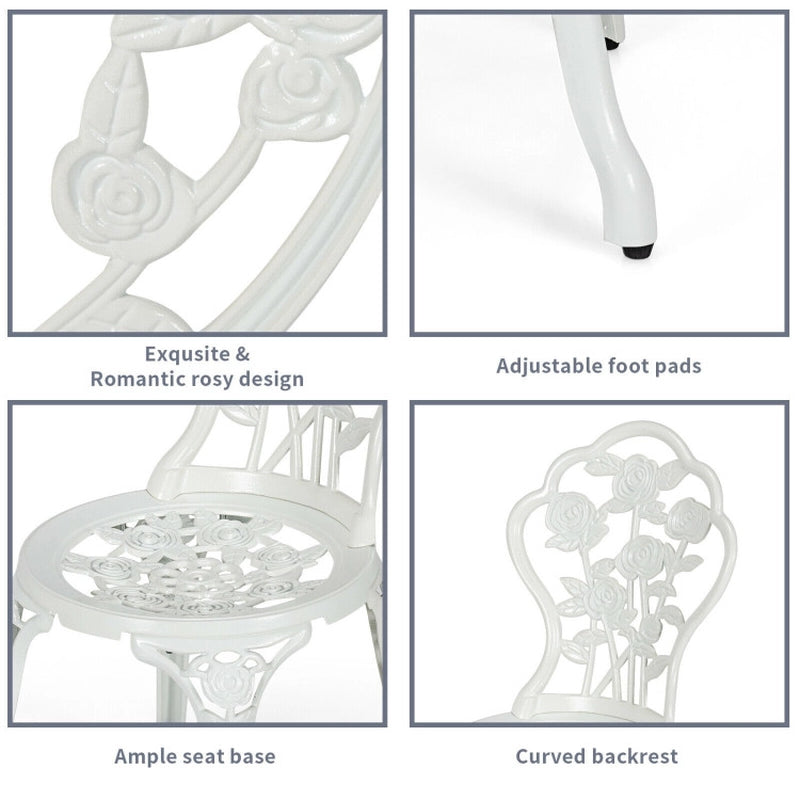 Outdoor Cast Aluminum Patio Furniture Set with Rose Design