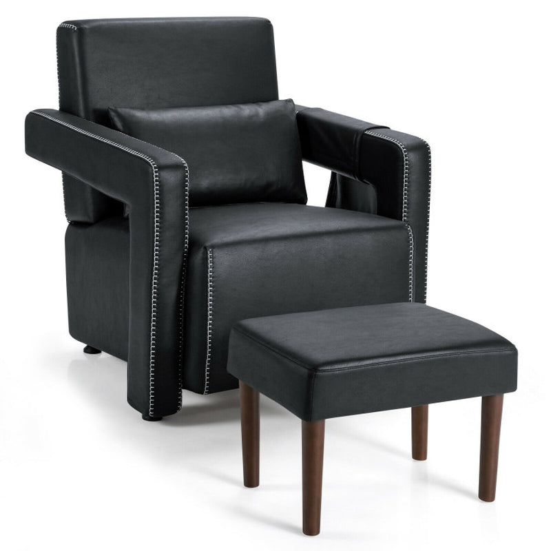 Modern Berber Fleece Accent Chair with Ottoman and Waist Pillow for Living Room