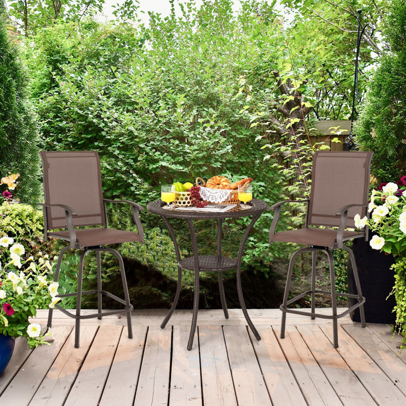 2 Pieces 360 Rotating Bar Stool Set with Armrests for Patio