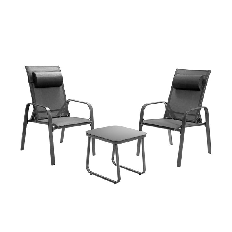 3 Pieces Stackable Patio Bistro Conversation Set with Adjustable Backrest