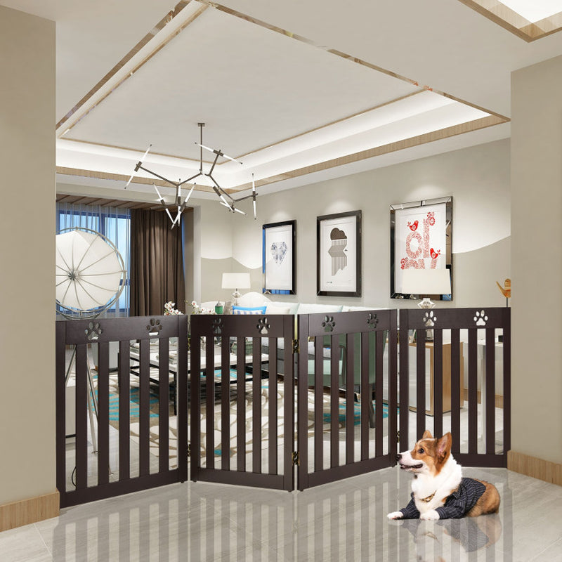 24 Inch Folding Wooden Freestanding Pet Gate Dog Gate with 360° Hinge