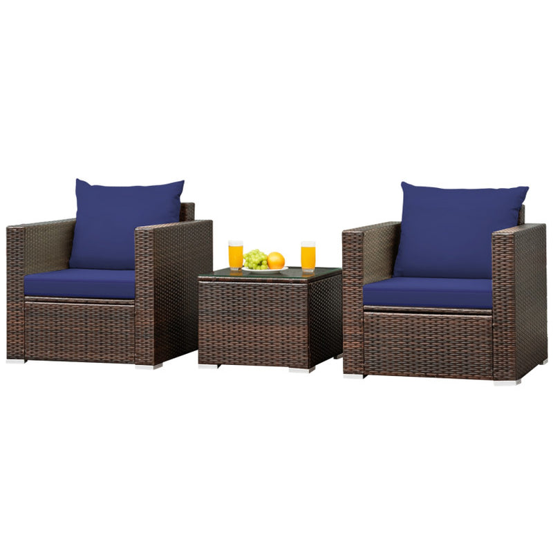 3 Pieces Patio Conversation Rattan Furniture Set with Cushion