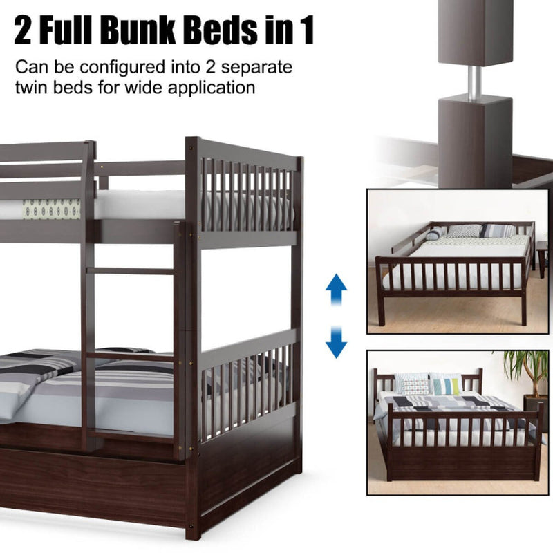 Full over Full Bunk Bed Platform Wood Bed with Ladder