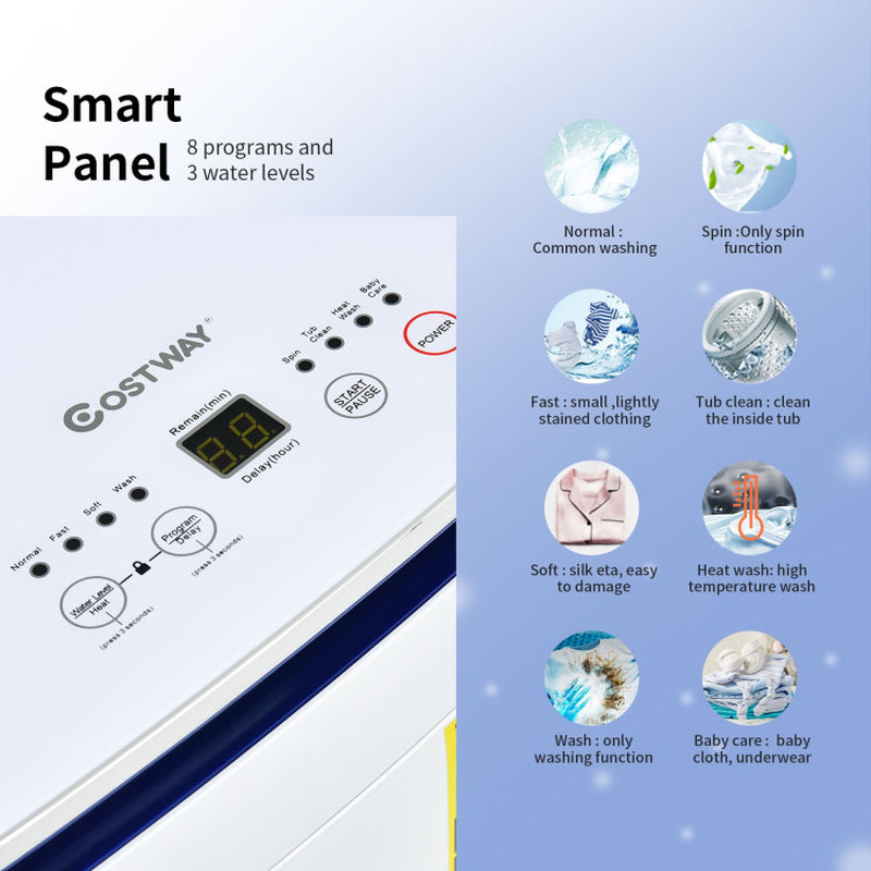7.7 Lbs Compact Full Automatic Washing Machine with Heating Function Pump